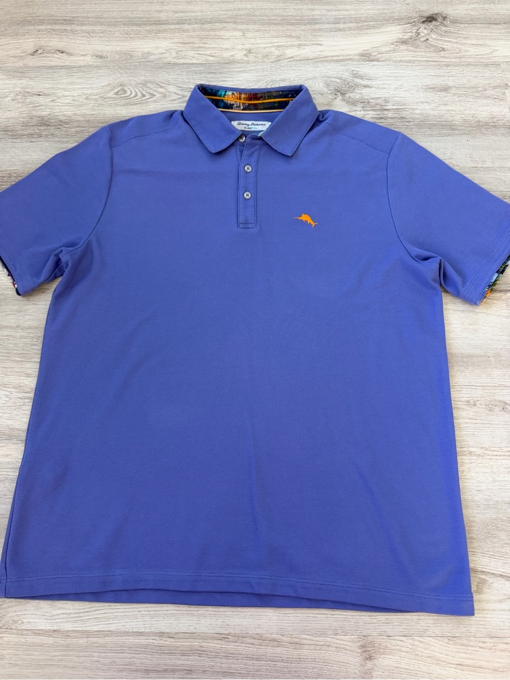 Tommy Bahama Periwinkle Blue Polo with Orange Dolphin Logo